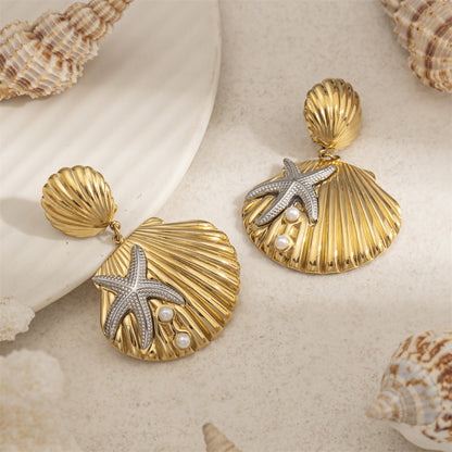 For Women Copper Shell Stud Earrings In Golden With 18K Gold Plating