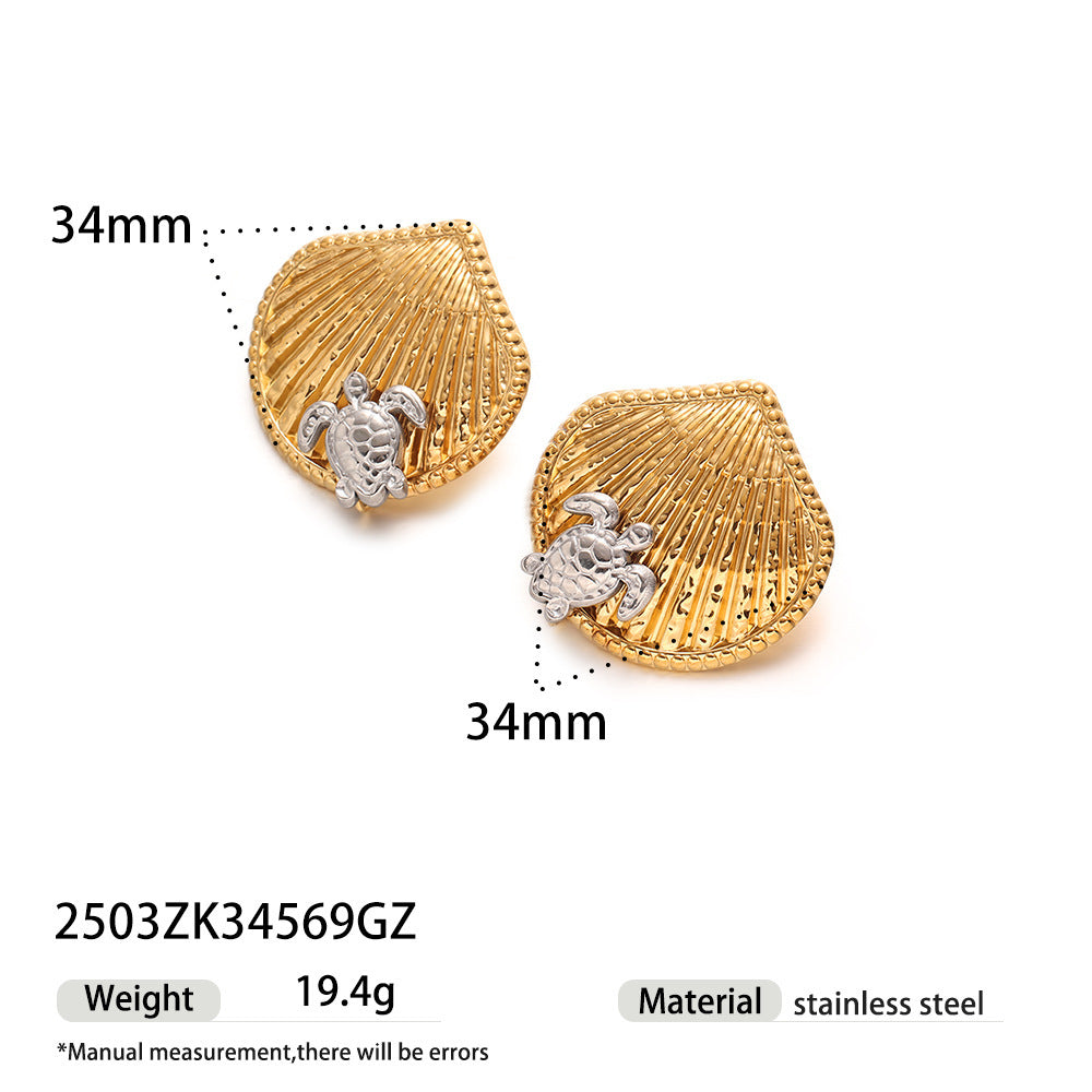 For Women Copper Shell Stud Earrings In Golden With 18K Gold Plating