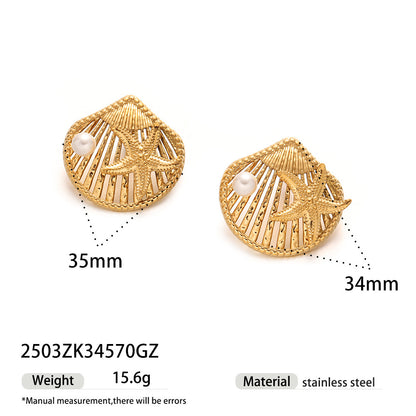 For Women Copper Shell Stud Earrings In Golden With 18K Gold Plating