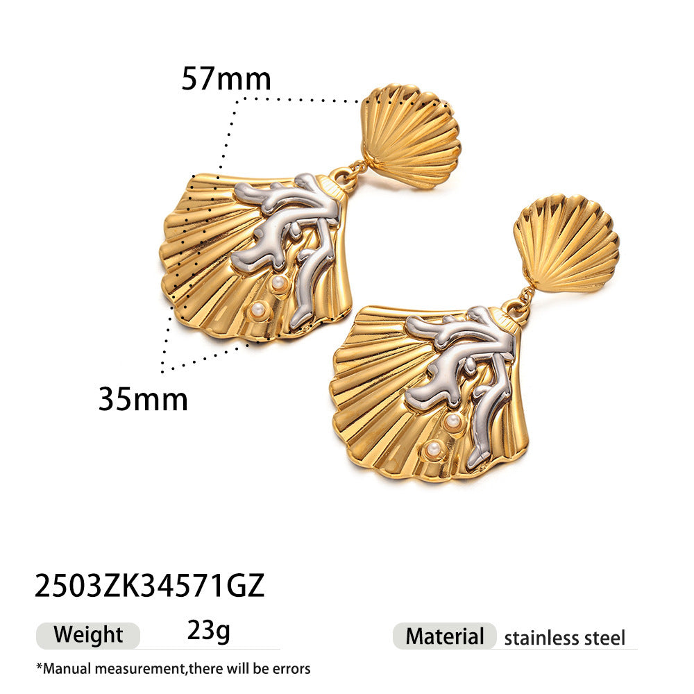 For Women Copper Shell Stud Earrings In Golden With 18K Gold Plating