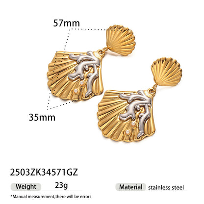 For Women Copper Shell Stud Earrings In Golden With 18K Gold Plating