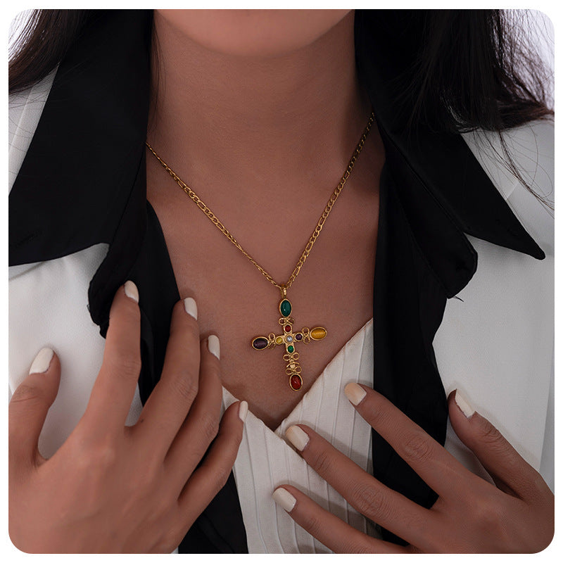 Cross Necklace For Women Featuring Elegant Design In Silver Tone