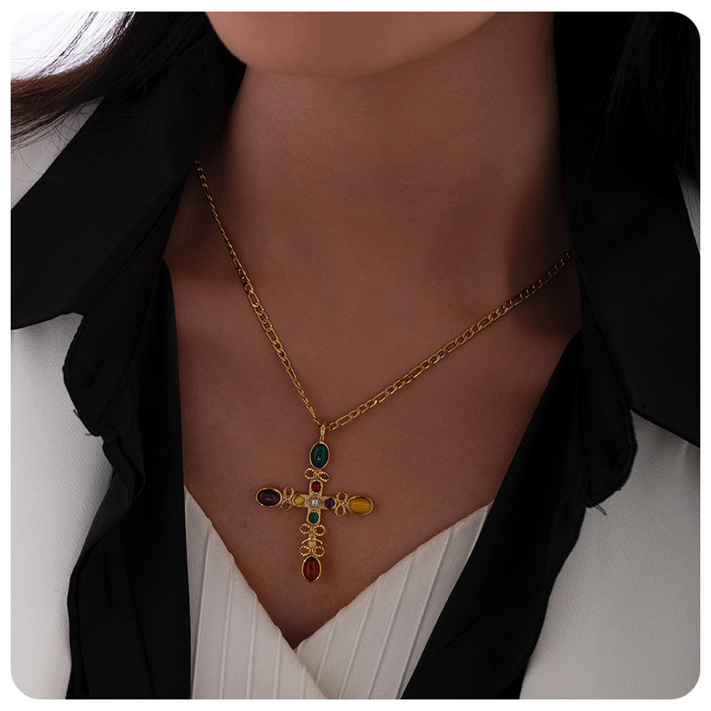 Cross Necklace For Women Featuring Elegant Design In Silver Tone