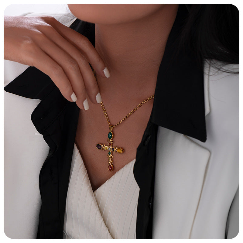 Cross Necklace For Women Featuring Elegant Design In Silver Tone