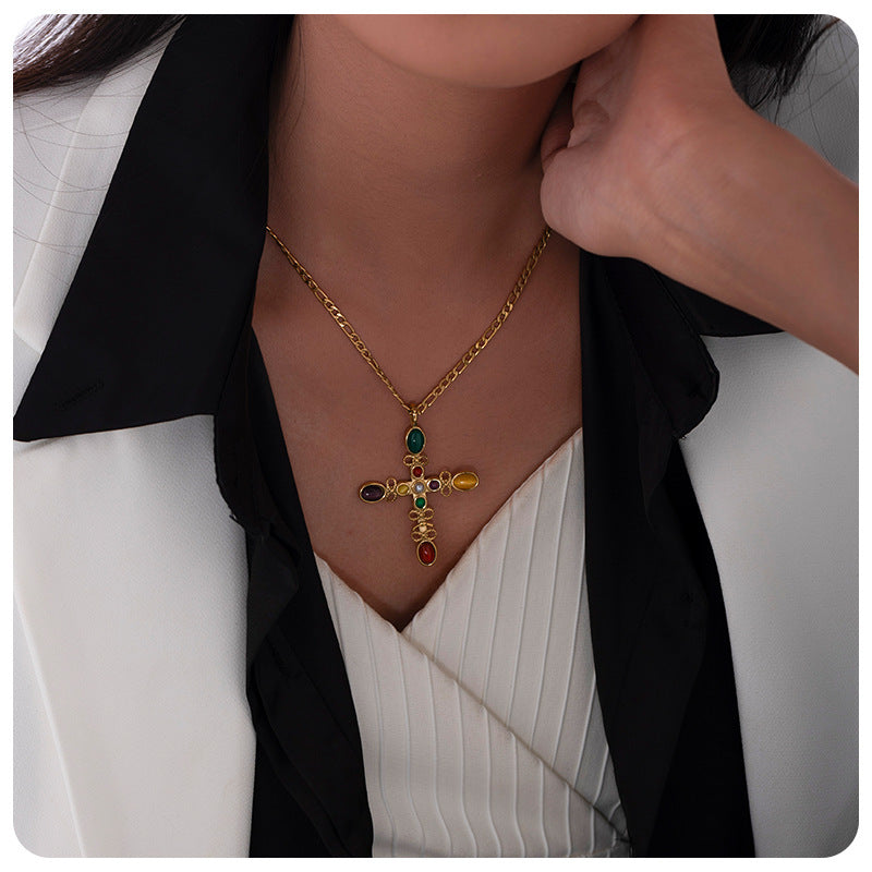 Cross Necklace For Women Featuring Elegant Design In Silver Tone