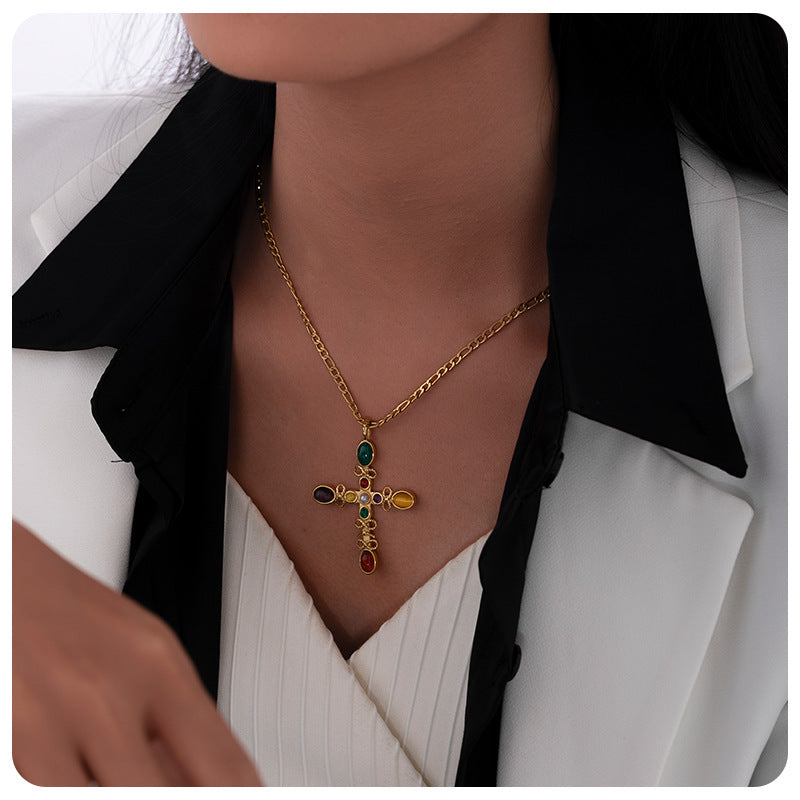 Cross Necklace For Women Featuring Elegant Design In Silver Tone