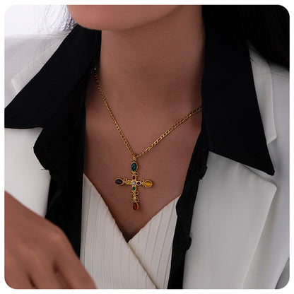 Cross Necklace For Women Featuring Elegant Design In Silver Tone