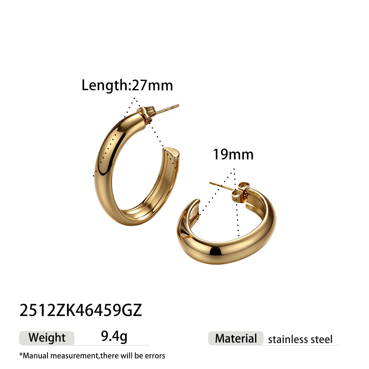Simple Style Earrings For Everyday Wear Made Of Durable 302 Stainless Steel In Elegant Golden Color