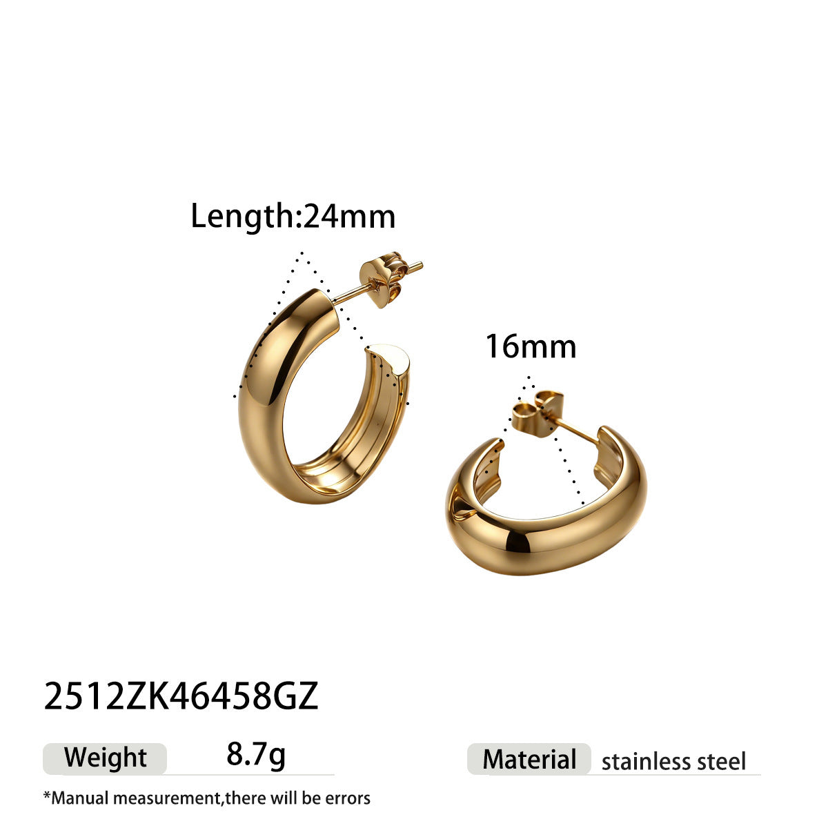 Simple Style Earrings For Everyday Wear Made Of Durable 302 Stainless Steel In Elegant Golden Color