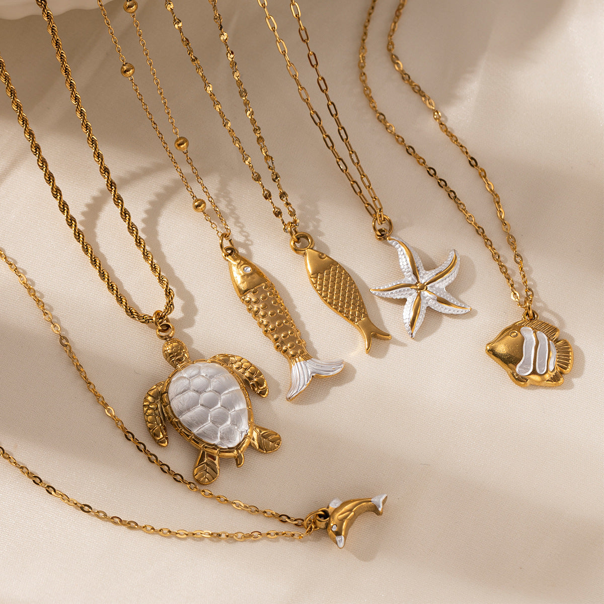 Ocean Pattern Necklace For Men And Women Featuring Durable Titanium Steel In Steel Color