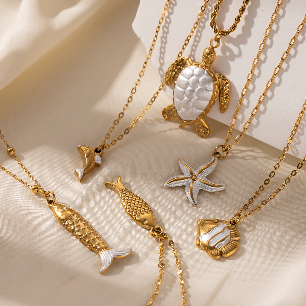 Ocean Pattern Necklace For Men And Women Featuring Durable Titanium Steel In Steel Color