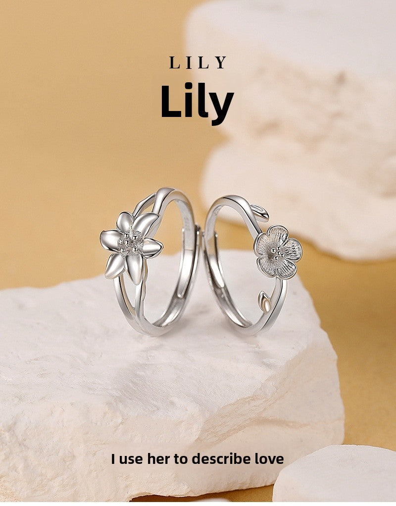 925 Sterling Silver Flowers Rings For Valentine's Day, 1 Pair In Silver