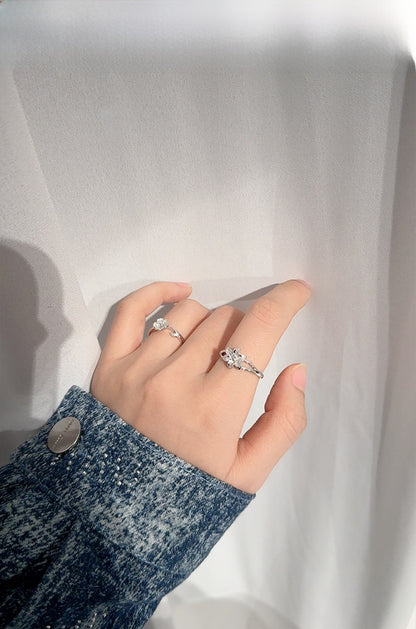 925 Sterling Silver Flowers Rings For Valentine's Day, 1 Pair In Silver