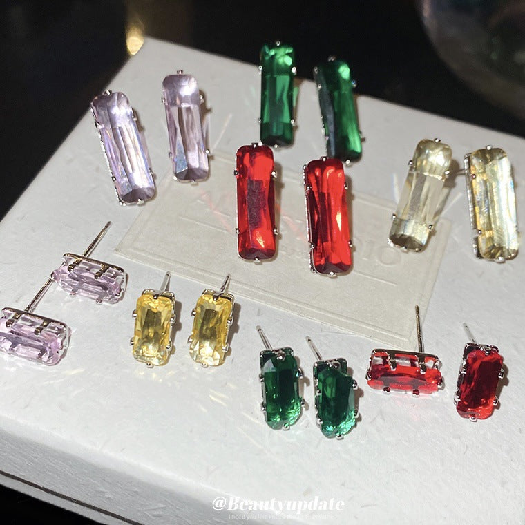 Simple Style Rectangle Stud Earrings For Women In Copper With Zircon Inlay