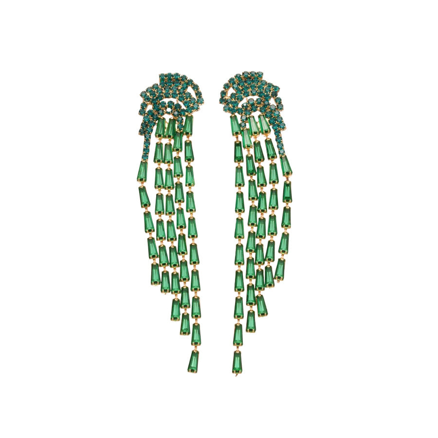 Tassel Stud Earrings For Women In Silver Copper With Zircon Inlay