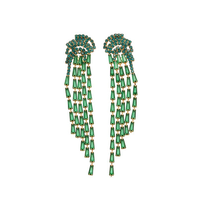 Tassel Stud Earrings For Women In Silver Copper With Zircon Inlay