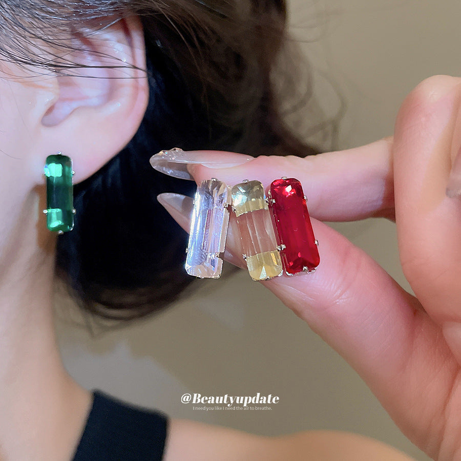 Simple Style Rectangle Stud Earrings For Women In Copper With Zircon Inlay