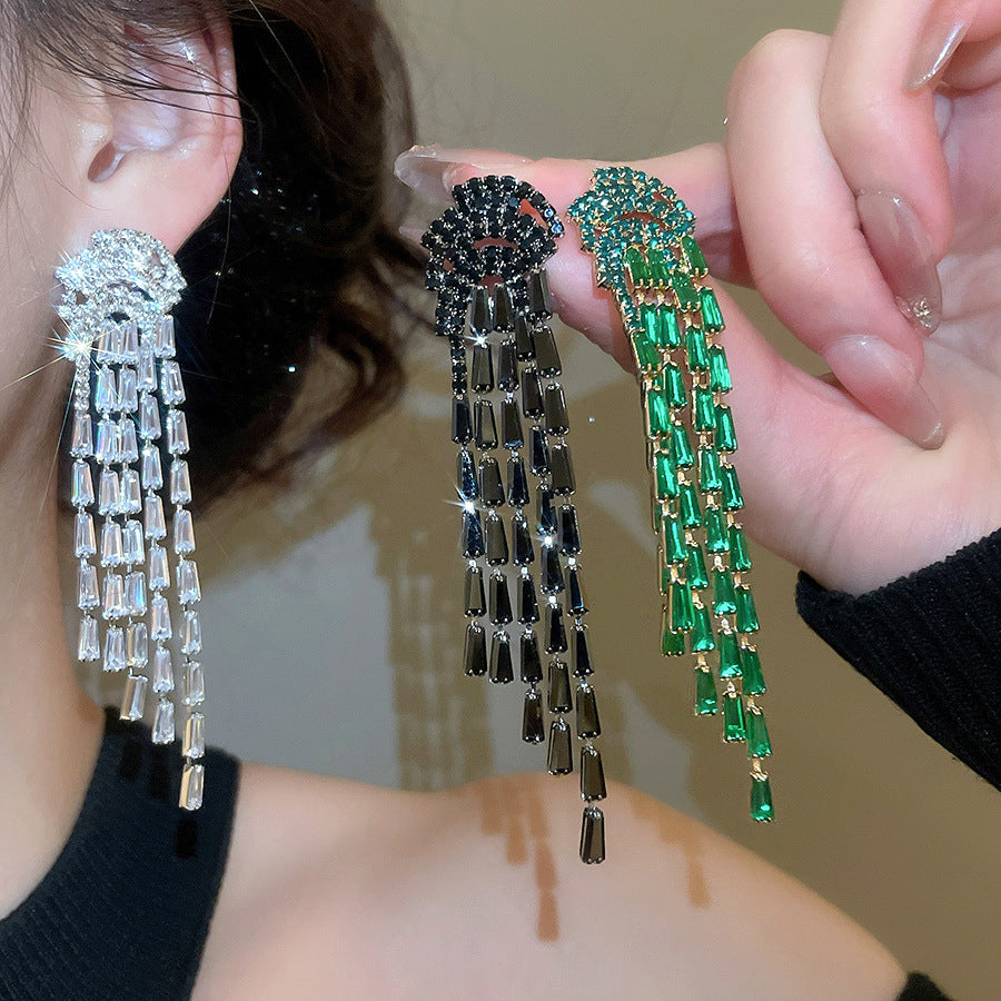 Tassel Stud Earrings For Women In Silver Copper With Zircon Inlay