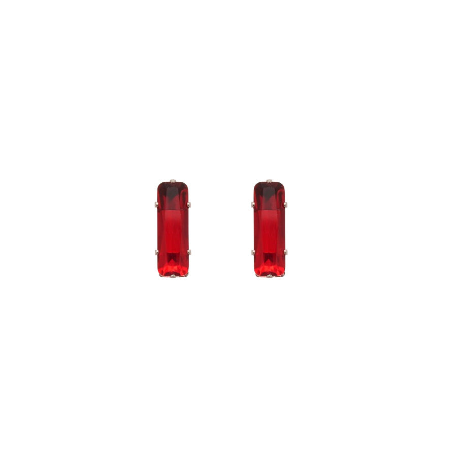Simple Style Rectangle Stud Earrings For Women In Copper With Zircon Inlay