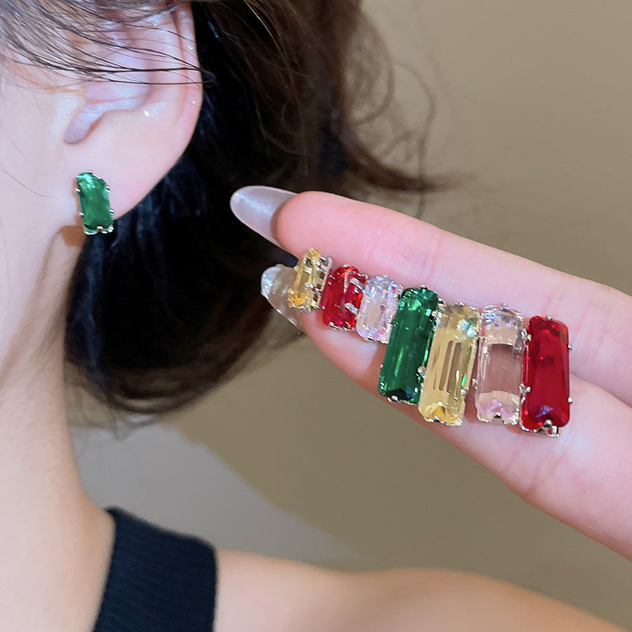 Simple Style Rectangle Stud Earrings For Women In Copper With Zircon Inlay