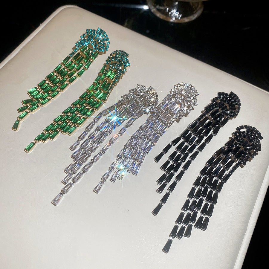 Tassel Stud Earrings For Women In Silver Copper With Zircon Inlay