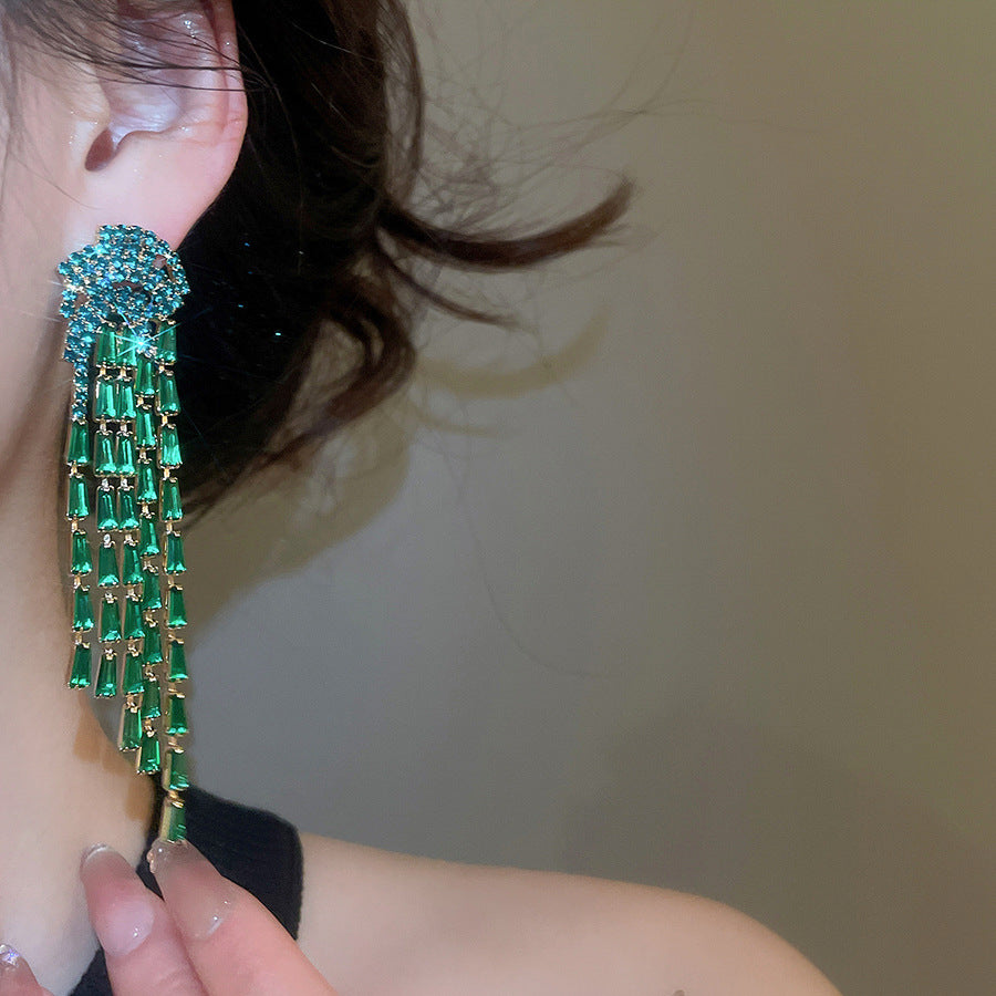 Tassel Stud Earrings For Women In Silver Copper With Zircon Inlay