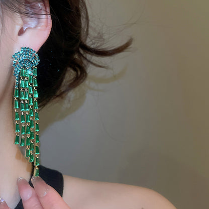 Tassel Stud Earrings For Women In Silver Copper With Zircon Inlay