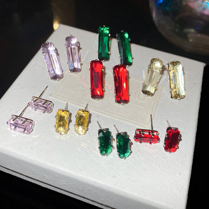 Simple Style Rectangle Stud Earrings For Women In Copper With Zircon Inlay
