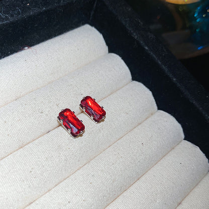 Simple Style Rectangle Stud Earrings For Women In Copper With Zircon Inlay