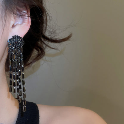Tassel Stud Earrings For Women In Silver Copper With Zircon Inlay