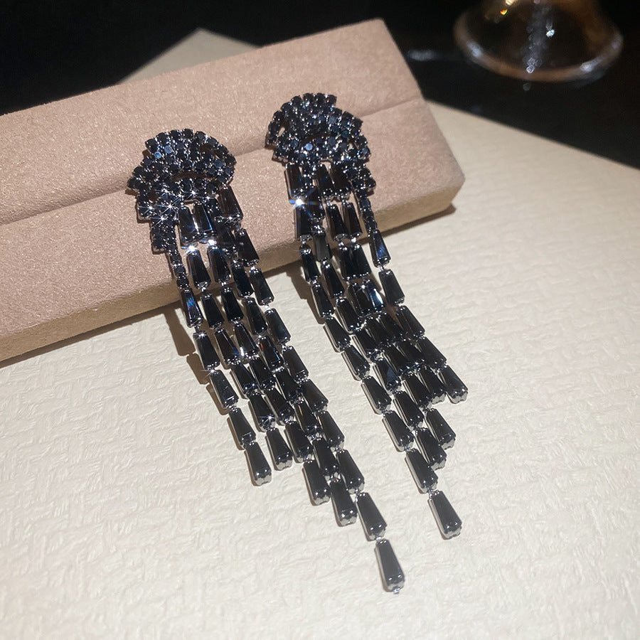 Tassel Stud Earrings For Women In Silver Copper With Zircon Inlay