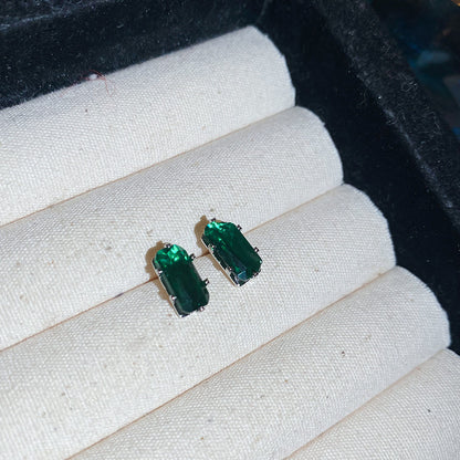 Simple Style Rectangle Stud Earrings For Women In Copper With Zircon Inlay