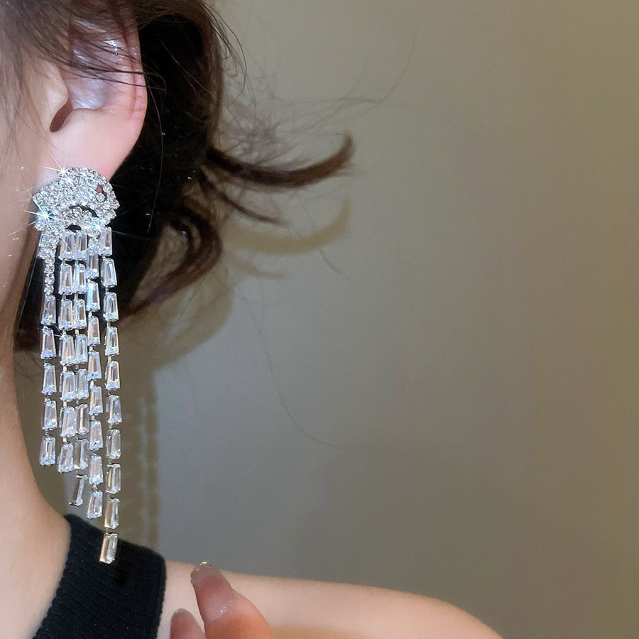 Tassel Stud Earrings For Women In Silver Copper With Zircon Inlay