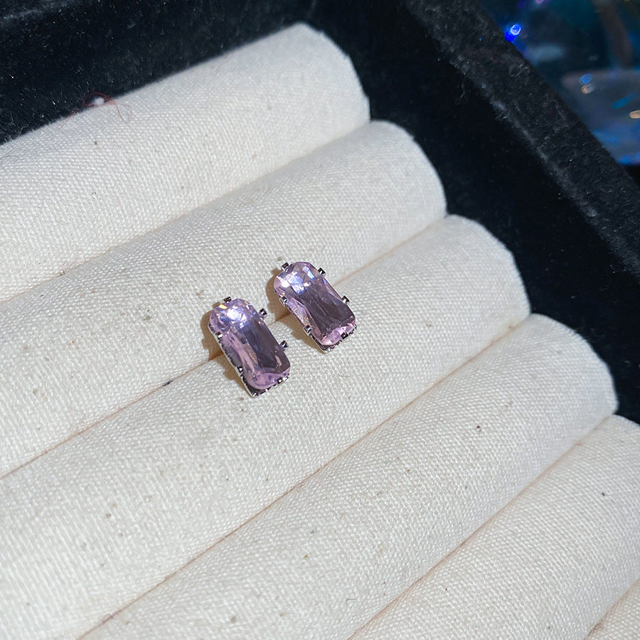 Simple Style Rectangle Stud Earrings For Women In Copper With Zircon Inlay