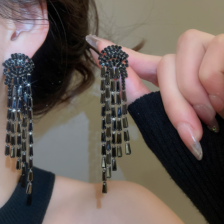 Tassel Stud Earrings For Women In Silver Copper With Zircon Inlay