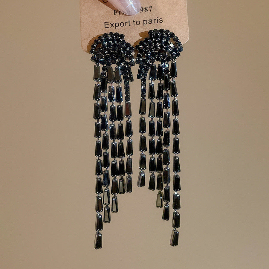 Tassel Stud Earrings For Women In Silver Copper With Zircon Inlay