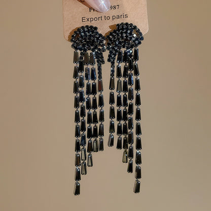 Tassel Stud Earrings For Women In Silver Copper With Zircon Inlay