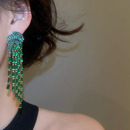 Tassel Stud Earrings For Women In Silver Copper With Zircon Inlay