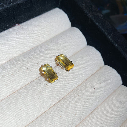 Simple Style Rectangle Stud Earrings For Women In Copper With Zircon Inlay