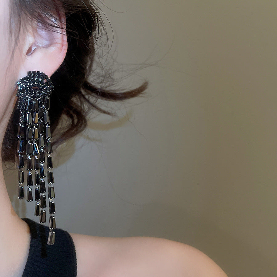Tassel Stud Earrings For Women In Silver Copper With Zircon Inlay
