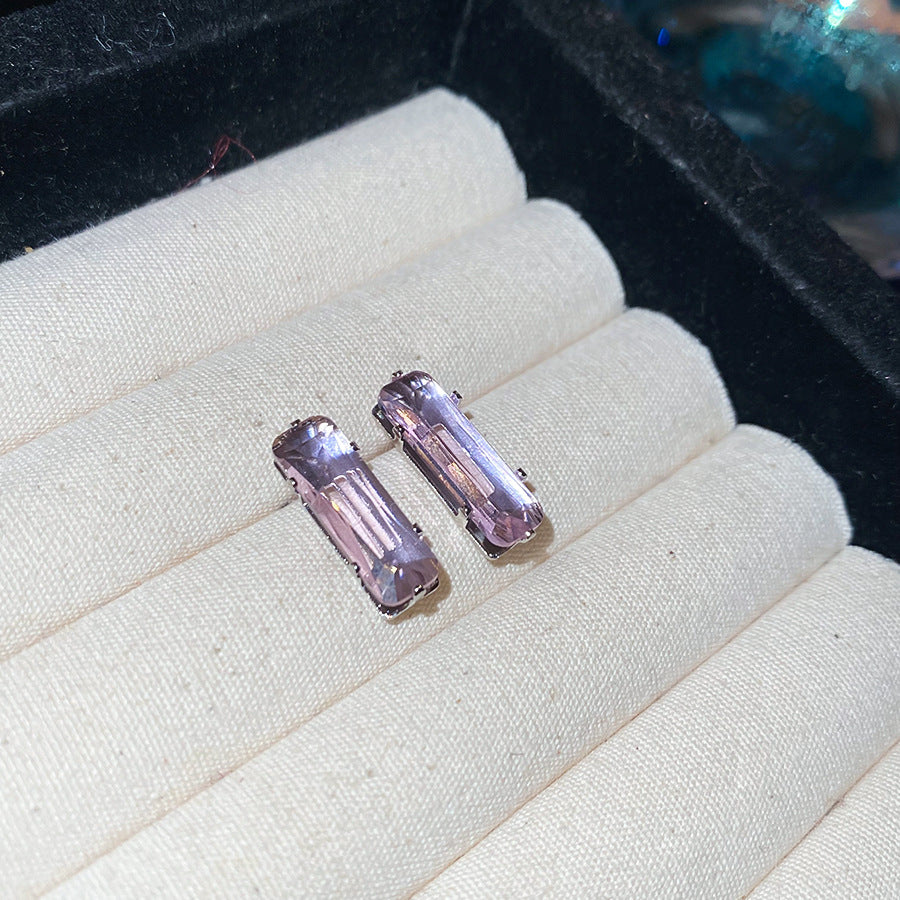Simple Style Rectangle Stud Earrings For Women In Copper With Zircon Inlay