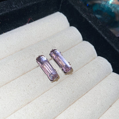 Simple Style Rectangle Stud Earrings For Women In Copper With Zircon Inlay