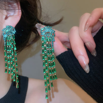 Tassel Stud Earrings For Women In Silver Copper With Zircon Inlay