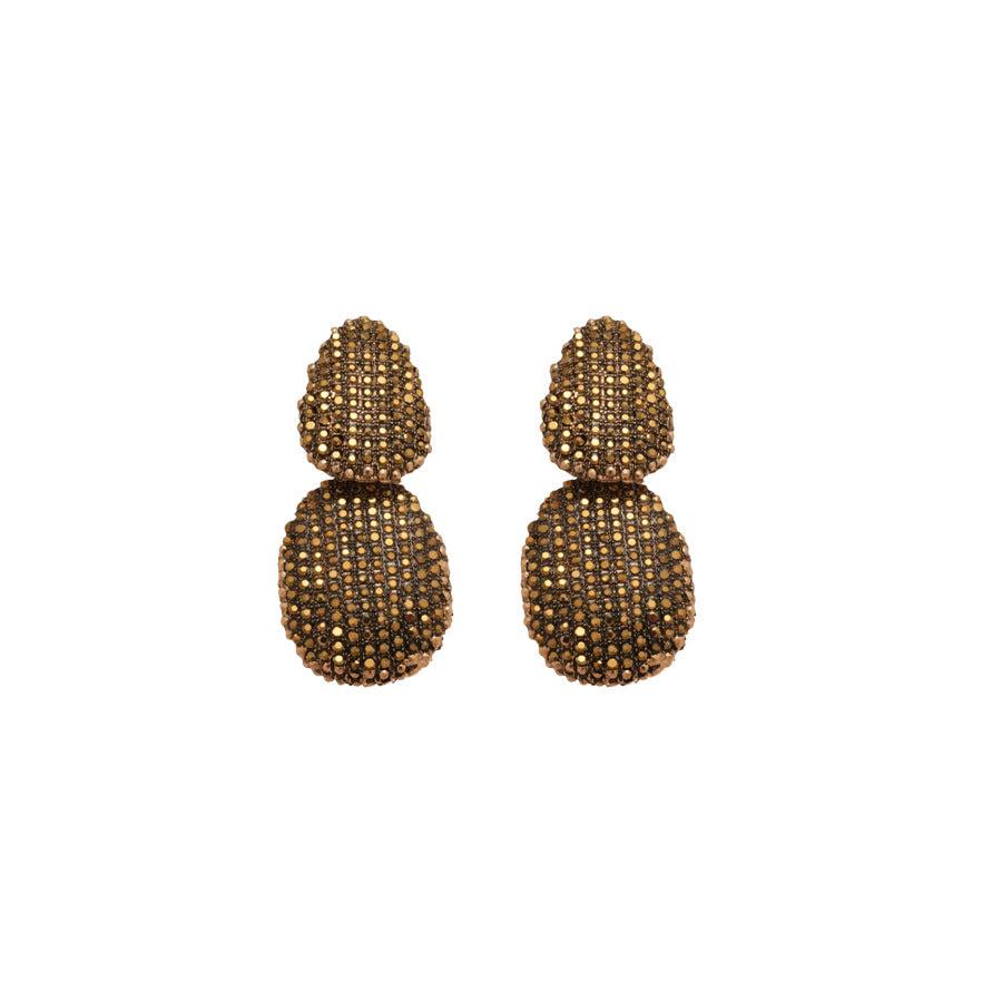 Oval Stud Earrings For Women In Steel Color Alloy With Rhinestones Inlay