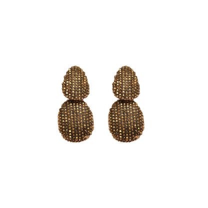 Oval Stud Earrings For Women In Steel Color Alloy With Rhinestones Inlay