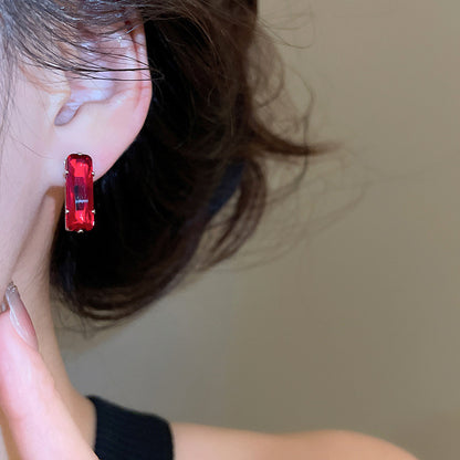Simple Style Rectangle Stud Earrings For Women In Copper With Zircon Inlay