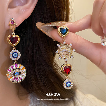 Heart Shape Stud Earrings For Women In Copper Featuring Zircon Inlay, Available In Golden