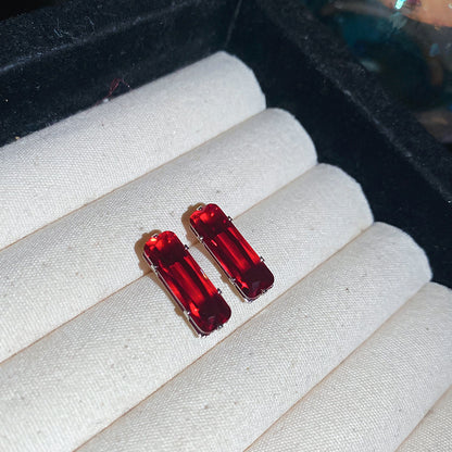 Simple Style Rectangle Stud Earrings For Women In Copper With Zircon Inlay