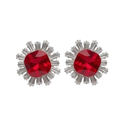 Sun Stud Earrings For Women In Silver Copper Featuring Zircon Inlay