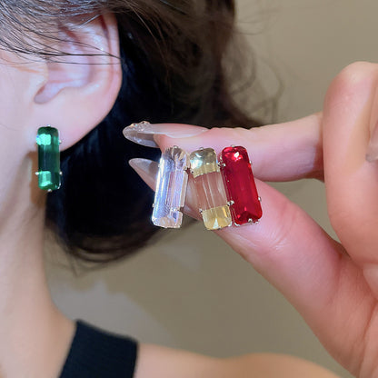 Simple Style Rectangle Stud Earrings For Women In Copper With Zircon Inlay